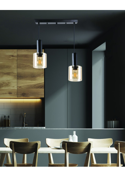 Lampa wisząca Isar 2xE27 czarny+bursztynowy 46 cm - zdjęcie produktu 1