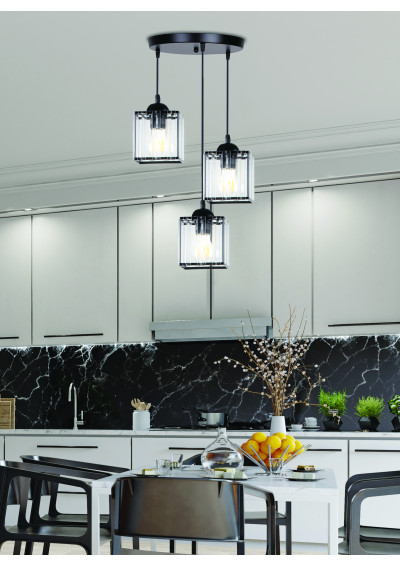 Glassia pendant light 3xE27 black, kryształki bezbarwne 35 cm - product image 1