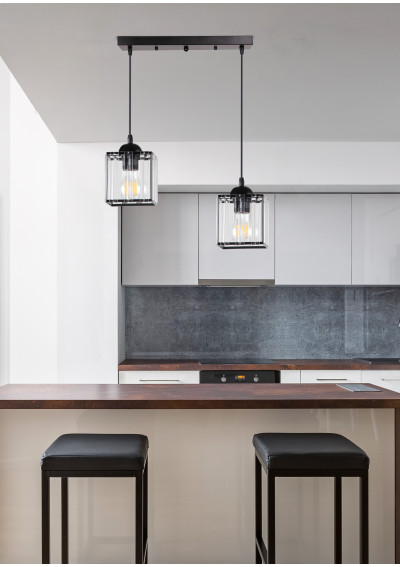 Glassia pendant light 2xE27 black, kryształki bezbarwne 46 cm - product image 1