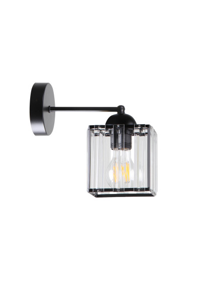 Lampa ścienna Glassia 1xE27 czarny, kryształki bezbarwne 22 cm