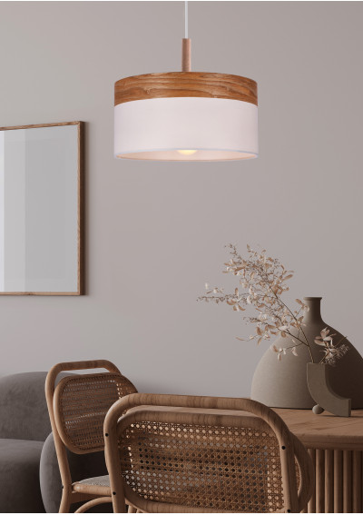 Lampa wisząca Orto 1xE27 biały + drewniany 30 cm - zdjęcie produktu 1