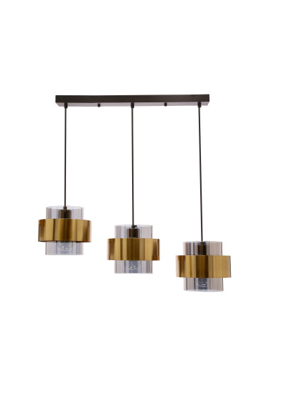 E27 pendant light 3xE27 black / mosiężny, klosz smoked 74 cm