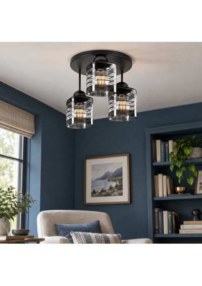 Senti E27 x3 black round light fitting – example interior 2