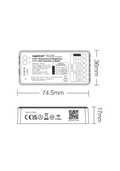 MiBoxer SR2-2 – 3 in 1 LED controller 2.4 GHz RF