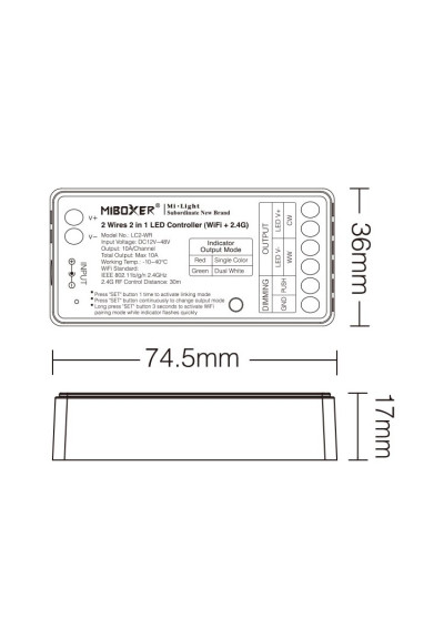 MiBoxer LC2-WR – 2 in 1 LED controller Wi-Fi and 2.4 GHz RF