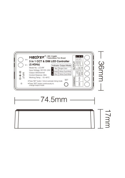 MiBoxer LC3-RF – 3 in 1 LED controller 2.4 GHz RF