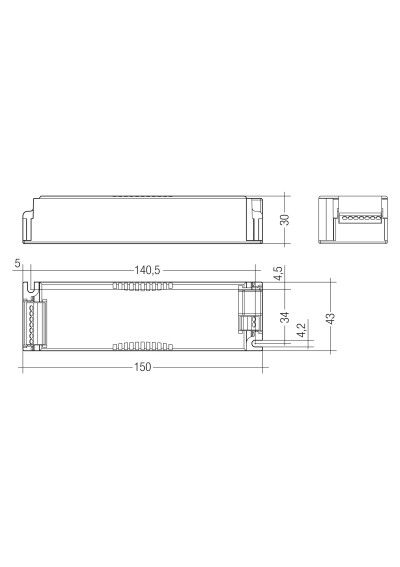 Dimensional drawing LCA 45W 500-1400mA one4all SC PRE