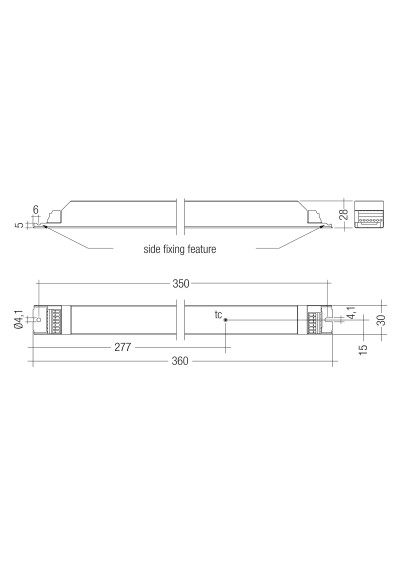 Rysunek wymiarowy LC 150W 200-1050mA IND sl EXC