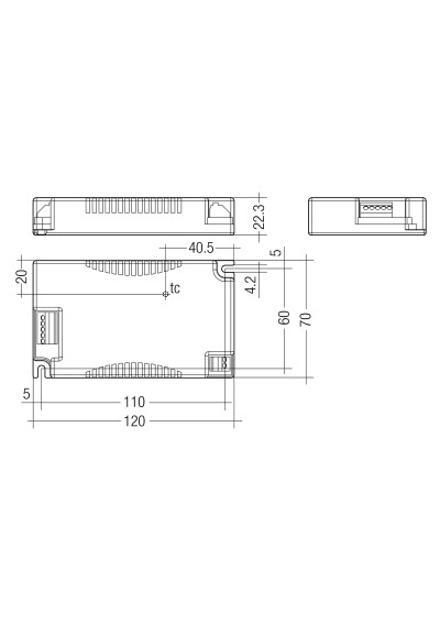 Dimensional drawing LC 45W 500-1400mA flexC C EXC