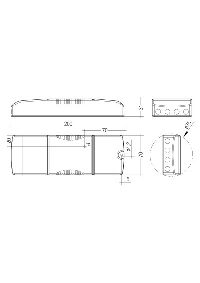 Rysunek wymiarowy LC 17W 250-700mA flexC SR EXC
