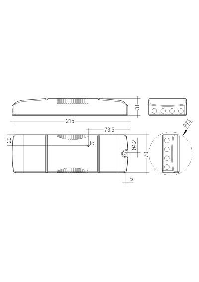 Rysunek wymiarowy LC 45W 500-1400mA flexC SR EXC
