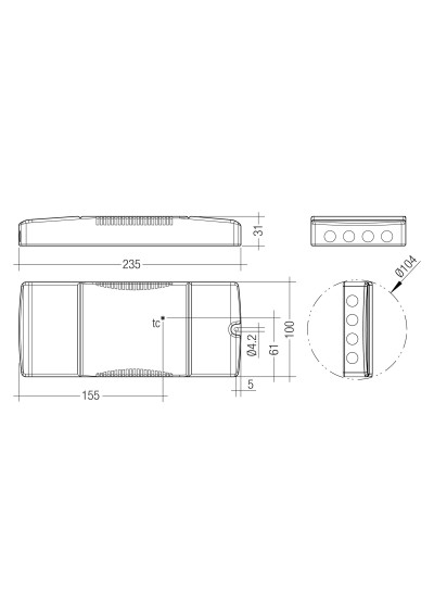 Rysunek wymiarowy LC 100W 1100-2100mA flexC SR EXC
