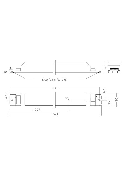 Rysunek wymiarowy LC 150W 200-1050mA sl EXC
