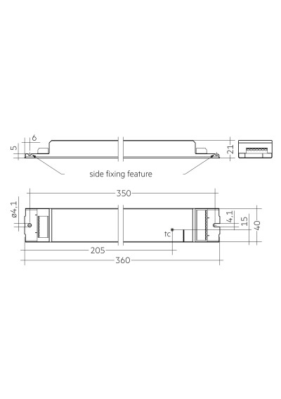 Rysunek wymiarowy LCA 100W 350-1050mA 2xDT8 lp PRE