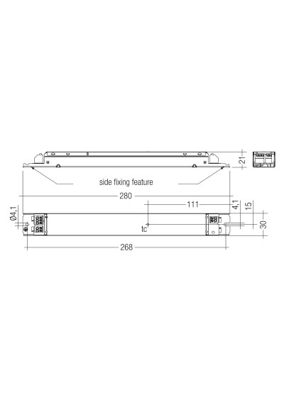 Dimensional drawing LC 57W 800-1050mA flexC lp ADV