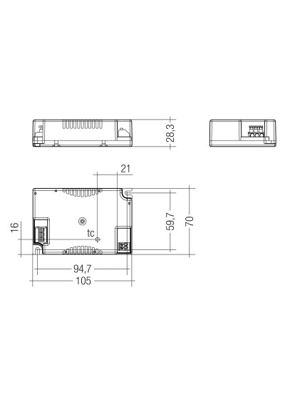 Rysunek wymiarowy LC 35W 800mA fixC C ADV