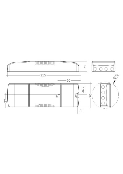Rysunek wymiarowy LC 38W 350-1050mA 50V bDW TW SR PRE2