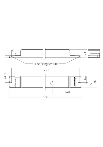 Rysunek wymiarowy LCA 85W 600-1800mA 2xCH lp PRE