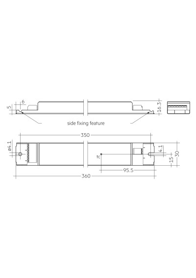 Rysunek wymiarowy LC 50W 100-400mA 140V o4a NF h16 PRE3