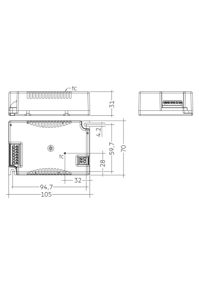 Rysunek wymiarowy LCO 14W 100-500mA 38V o4a NF C EXC3