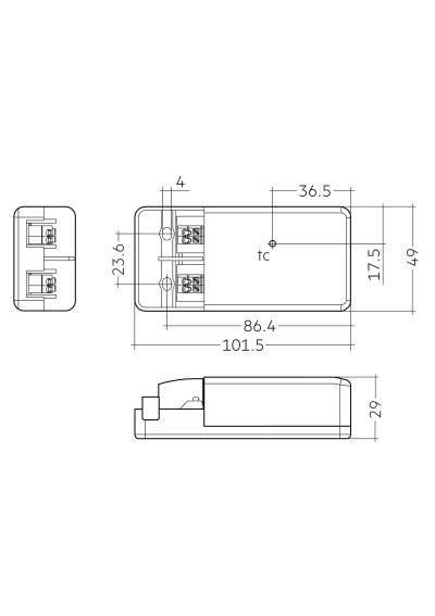 Dimensional drawing LC 10W 250mA 42V fixC pc SR SNC2