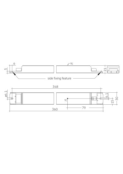 Dimensional drawing LCI 105W 350-600mA 230V flexC NF h21 EXC3