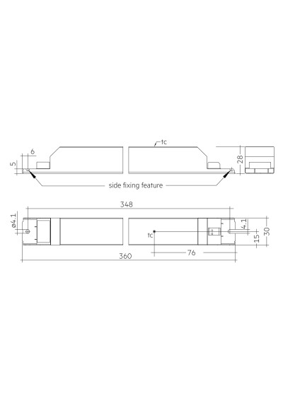 Dimensional drawing LCI 150W 500-850mA 230V flexC NF h28 EXC3
