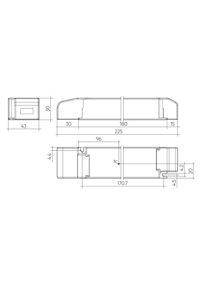 Rysunek wymiarowy LC 100W 48V one4all NF SC EXC SP