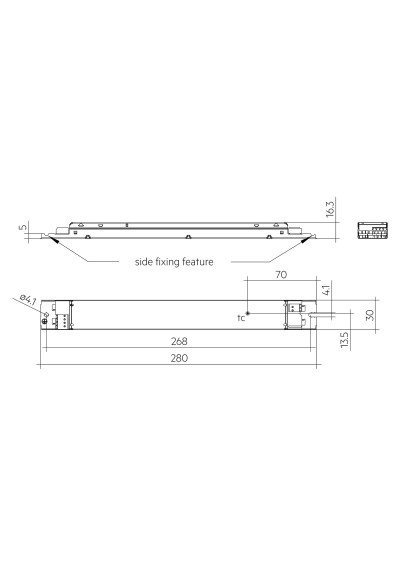 Dimensional drawing LC 40W 75-400mA 220V flexC NF h16 EXC4