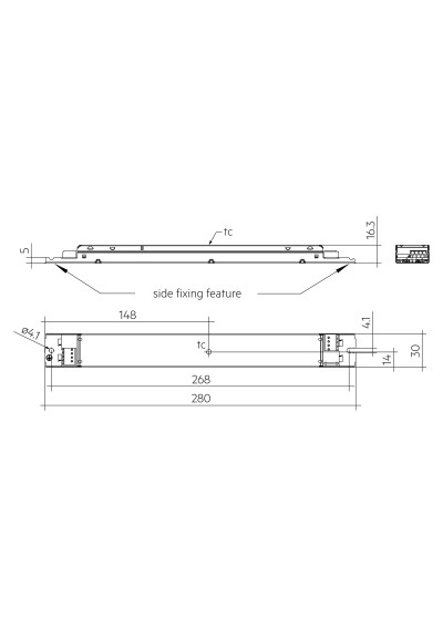 Rysunek wymiarowy LC 20W 80-500mA 54V flexC NF h16 EXC4