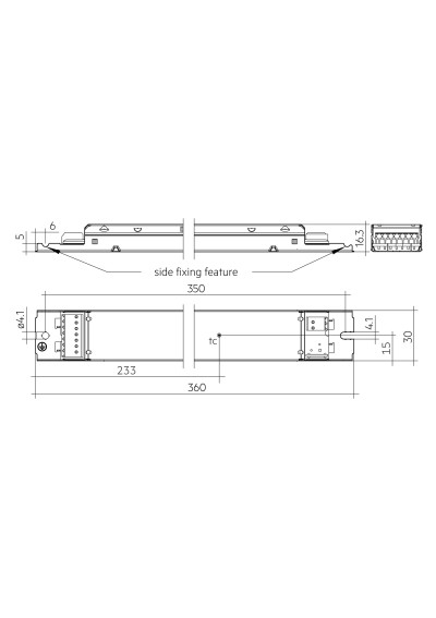Rysunek wymiarowy LC 75W 900-1900mA 54V o4a NF h16 EXC4
