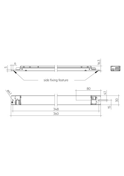 Rysunek wymiarowy LC 90W 150-400mA 310V flexC NF h16 EXC4