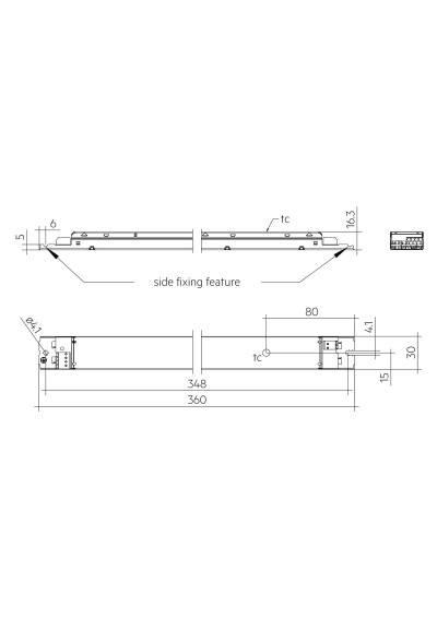 Rysunek wymiarowy LC 120W 350-1050mA 240V flexC NF h16 EXC4