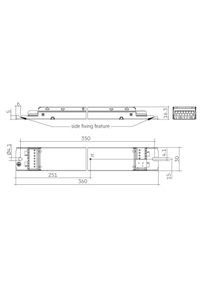 Rysunek wymiarowy LC 75W 900-1900mA 54V D4i NF h16 PRE4