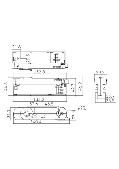 Dimensional drawing LC 18W 200-450mA 40V flexC T-G SNC4