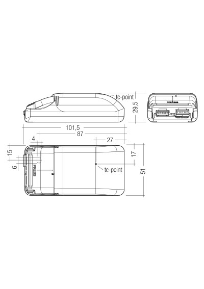 Rysunek wymiarowy LCBI 10W 180mA PHASE-CUT/1-10V SR