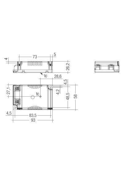 Rysunek wymiarowy LC 20W 700mA fixC C SNC