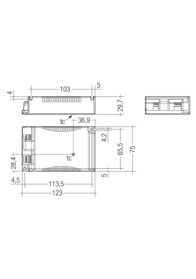 Dimensional drawing LC 50W 1200mA fixC C SNC