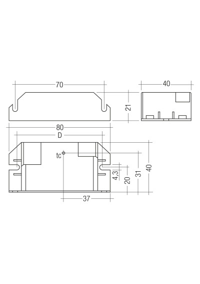 Rysunek wymiarowy LC 10W 500mA fixC C SNC
