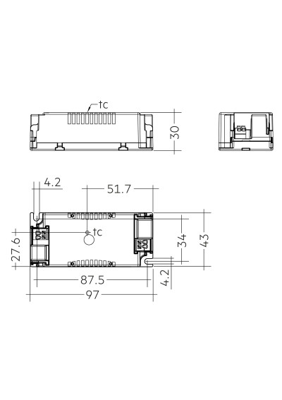 Dimensional drawing LC 25W 600mA 42V fixC SC ADV2
