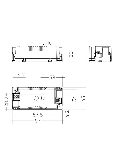 Dimensional drawing LC 44W 1050mA 42V fixC SC ADV2