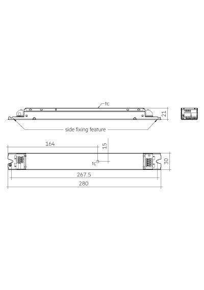 Dimensional drawing LC 21W 400-515mA 50V 0-10V fixC lp SNC UNV
