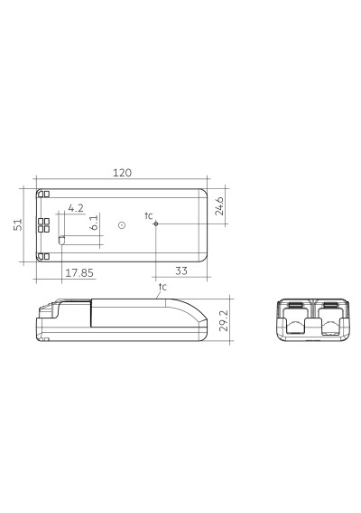 Dimensional drawing LC 20W 100-1050mA 44V NF SR EXC3