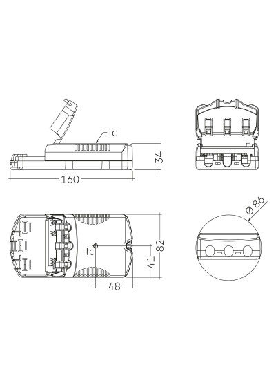 Rysunek wymiarowy LC 27W 100-500mA 54V NF SR EXC3
