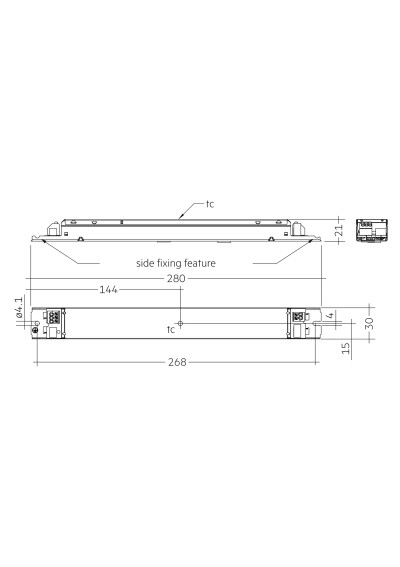Rysunek wymiarowy LC 65W 200-350mA 210V stepDIM lp SNC