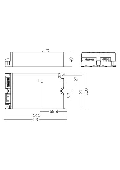 Dimensional drawing LCO 200W 700-1500mA 191V o4a NF C EXC3