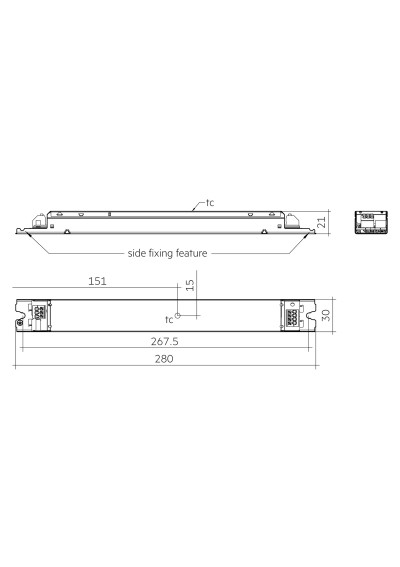 Dimensional drawing LC 53W 1130-1200mA 50V 0-10V fixC lp SNC2UNV