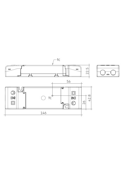 Rysunek wymiarowy LC 42W 900-1050mA 42V flexC SC SNC4