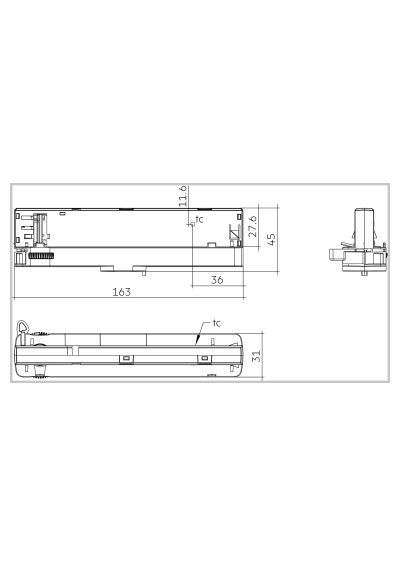 Dimensional drawing LC 15W 200-350mA 42V flexC T-W SNC3