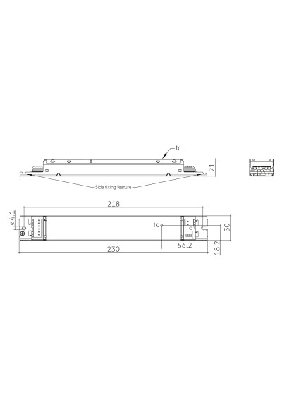 Dimensional drawing LC 25W 100-400mA 140V DA lp SNC4